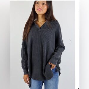 We the Free Black TRAVIS Tunic Top waffle knit - XS